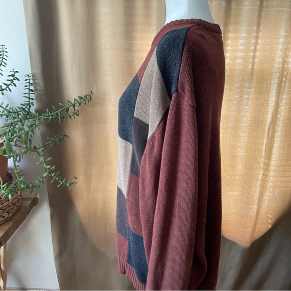 Vintage Oscar de la Renta Multicolored Checkered Pullover Crewneck Sweater - Picture 3 of 9